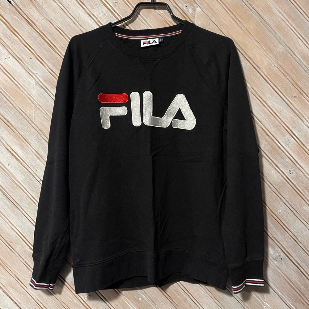 Fila Black and Red Crewneck Sweater Embroidered Logo Cuffed Long Sleeve